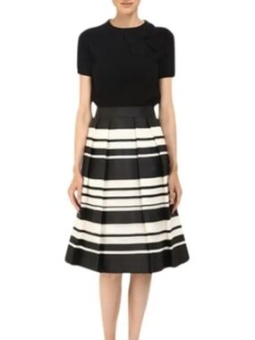 kate spade Black and White "Cape" Striped A-Line Midi Skirt